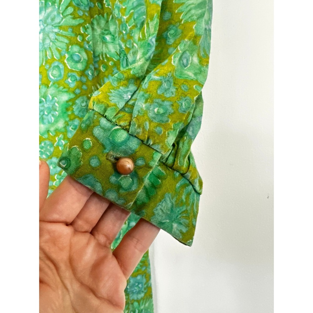 Vintage 1960s Green Floral Dress Small Long Sleeve Mod Boho Retro Pattern - Picture 3 of 5